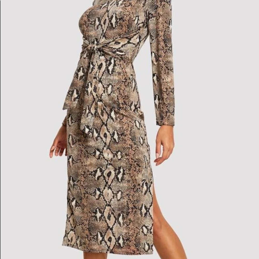 Snakeskin Print Waist Tie Dress